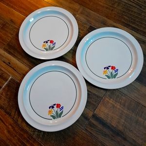 Anchor Hocking Greenhouse Stoneware white dinner plates 11"  Vintage Set Of 3